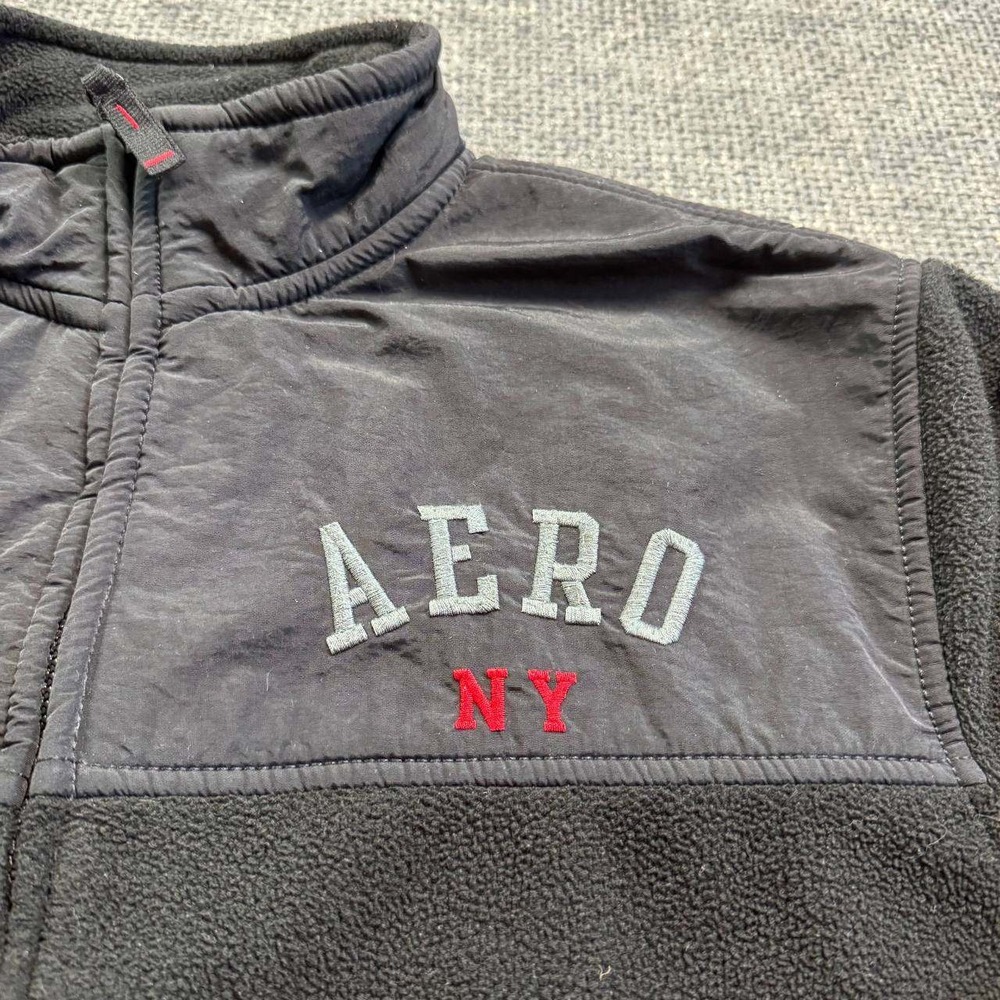 Aeropostale Fleece Jacket Mens Large Black Y2K Gorpcore Mixed Media Zip Up - Picture 4 of 15